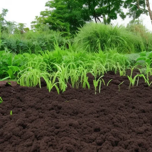 

This image shows a garden with lush green plants growing in rich, dark soil. The soil is full of organic matter, indicating that it has been improved with compost. This image illustrates the benefits of using compost to improve soil quality, such as
