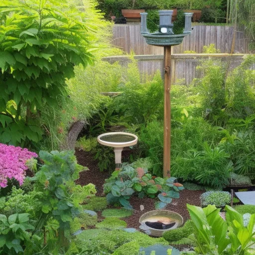 

This image shows a lush garden with a variety of plants, a birdbath, and a bird feeder, all of which are inviting to local wildlife. The garden is a perfect example of how to attract wildlife to your own garden, as