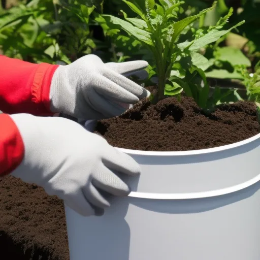 

The image shows a person in a garden, wearing gloves and holding a soil sample in a container. The person is preparing to test the soil's nutrient levels in order to ensure the health of their garden.