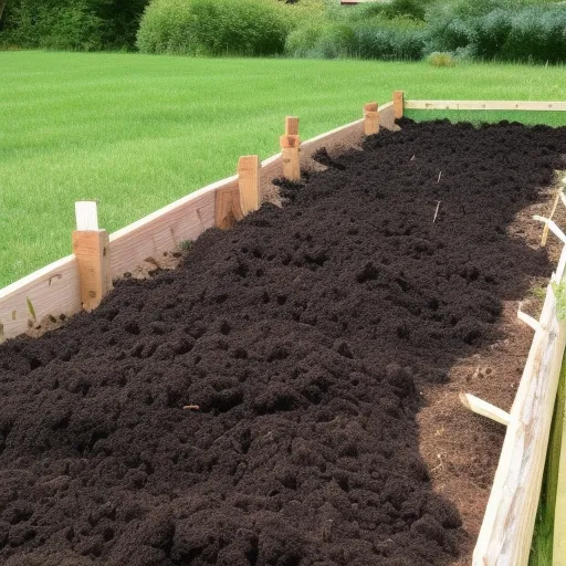 

This image shows a garden bed filled with rich, dark compost, ready to be used as a nutrient-rich soil amendment for plants. The compost is spread evenly over the soil, providing essential nutrients and improving soil structure to help plants grow and