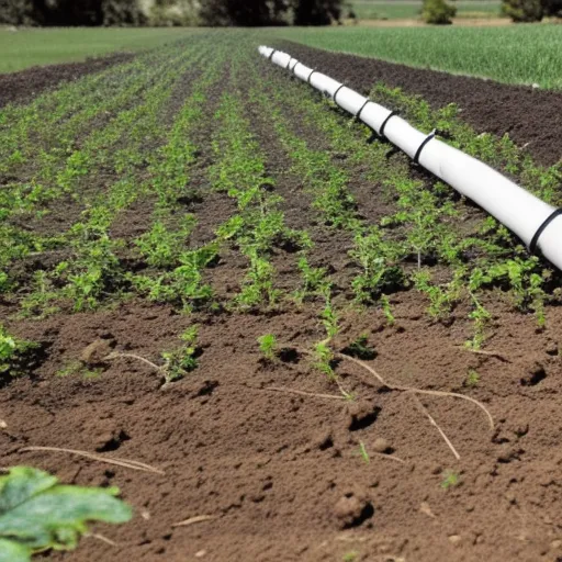 

This image shows a drip irrigation system in action, with water slowly dripping from the pipe onto the soil. It illustrates the efficient and targeted water delivery of drip irrigation systems, which can help conserve water and reduce water waste.