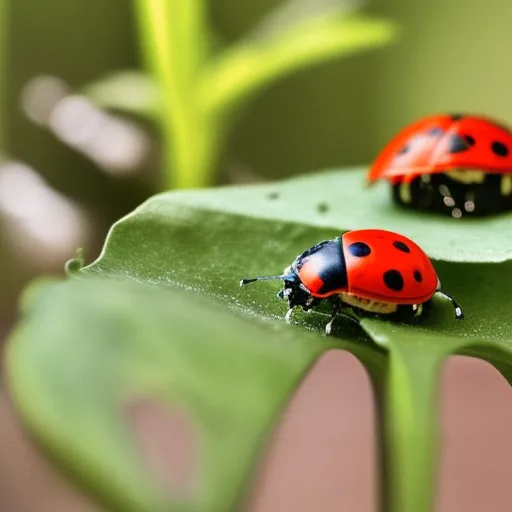 

An image of a garden with green plants and a ladybug perched on a leaf. The ladybug is a natural predator of aphids, making it a great ally in controlling aphid populations in the garden. This image illustrates the importance of
